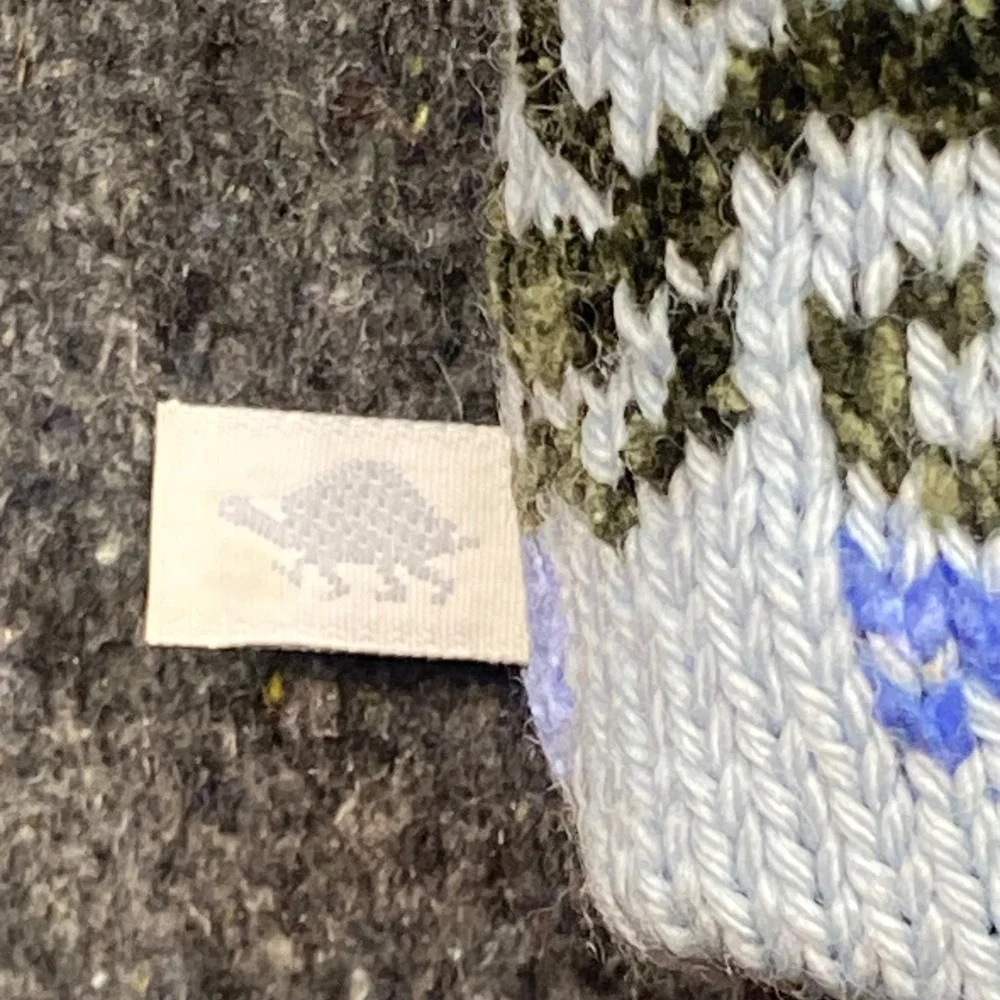 Vintage Fair Isle Floral Beanie Hat OS Womens Blue Wool Blend Boho Tassel USA
